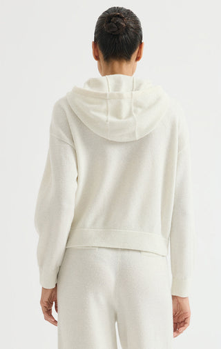 Wool Hooded Zip Cardigan with Metallic Detail – Ivory – back model view