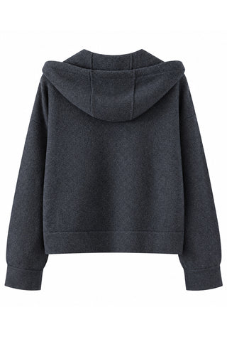 Wool Hooded Zip Cardigan with Metallic Detail – Graphite Grey – back product view