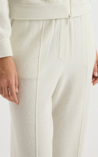 Wool Knit Pants with Metallic Detail – Ivory – pocket and front seam detail