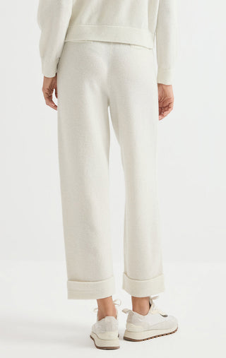 Wool Knit Pants with Metallic Detail – Ivory – back view