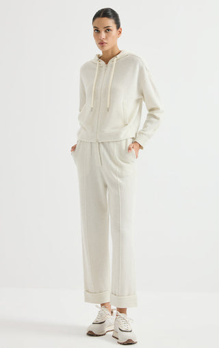 Wool Knit Pants with Metallic Detail – Ivory – full-length model view