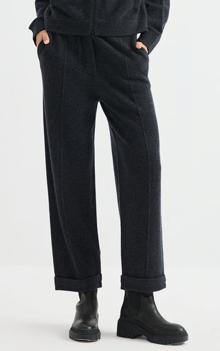Wool Knit Pants with Metallic Detail – Graphite Grey – three-quarter view