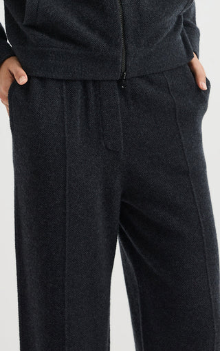 Wool Knit Pants with Metallic Detail – Graphite Grey – waistband and pocket detail