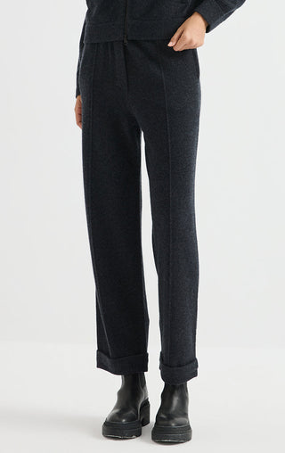 Wool Knit Pants with Metallic Detail – Graphite Grey – front model view