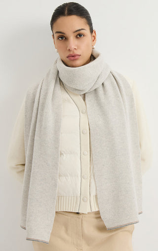 Cashmere Ribbed Scarf – Light Grey – draped front view