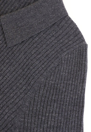 Dark ribbed wool sweater fabric texture with fine vertical knit pattern