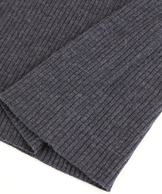 Black wool ribbed zip polo sweater hem detail