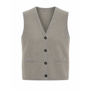 Cashmere knit v-neck button vest front with patch pockets