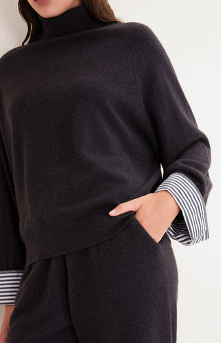 Black cashmere turtleneck cuff with white-and-black striped band