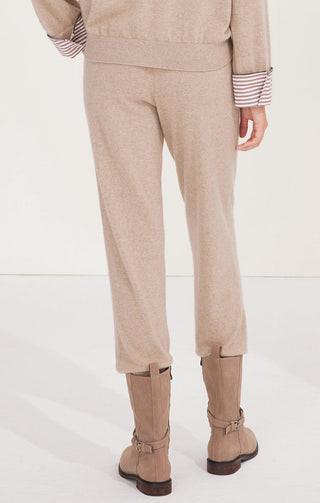 Camel cashmere relaxed-fit pants with straight legs and cuffed ankle hems