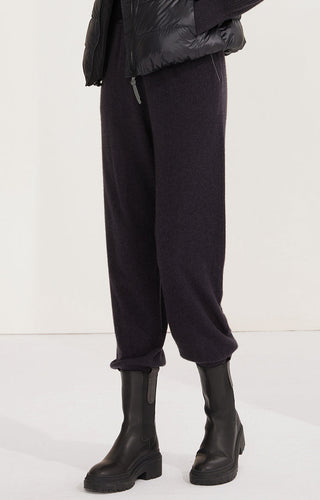 Black cashmere relaxed-fit pants with straight legs and cuffed ankle hems
