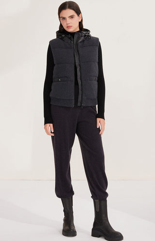 Black cashmere relaxed-fit pants with cuffed hems and loose, straight fit