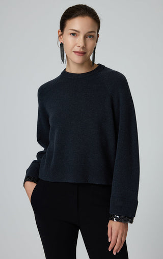 Sequin-Cuff Wool Knit Sweater - serathinan 