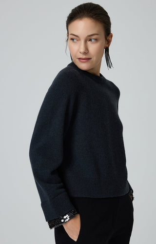 Sequin-Cuff Wool Knit Sweater - serathinan 