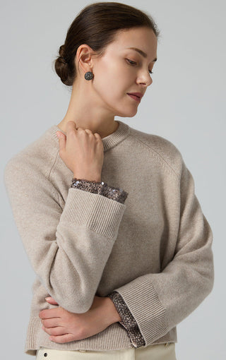 Sequin-Cuff Wool Knit Sweater - serathinan 