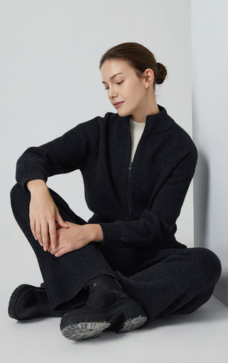 Wool and Cashmere Zip-Up Knit Jacket - serathinan 