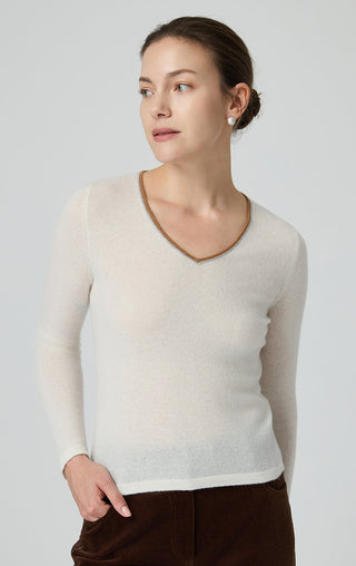 Cashmere Blend V-Neck Lightweight Knit Top