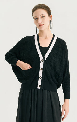 Linen Silk Blend Cable Knit Cardigan - serathinan 