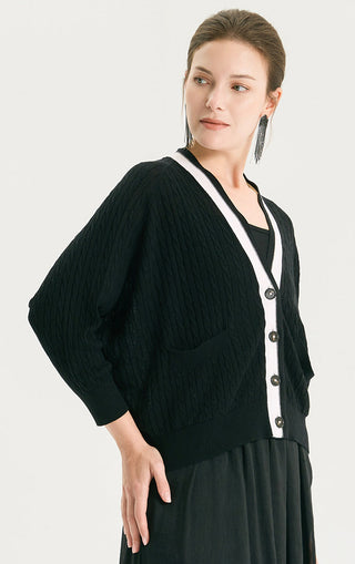 Linen Silk Blend Cable Knit Cardigan - serathinan 