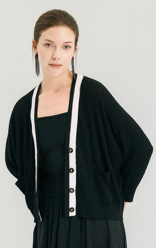 Linen Silk Blend Cable Knit Cardigan - serathinan 