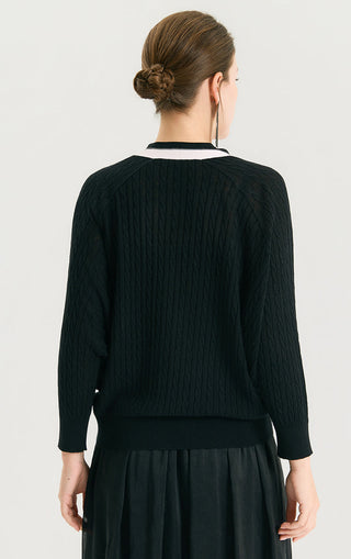 Linen Silk Blend Cable Knit Cardigan - serathinan 