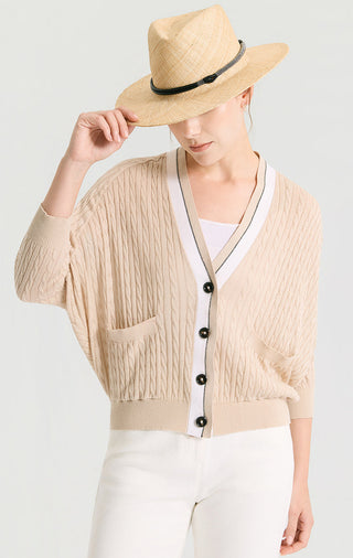 Linen Silk Blend Cable Knit Cardigan - serathinan 