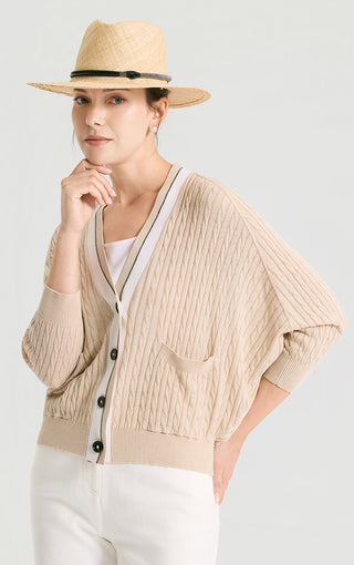Linen Silk Blend Cable Knit Cardigan - serathinan 