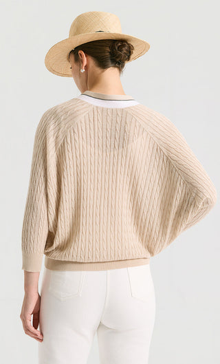 Linen Silk Blend Cable Knit Cardigan - serathinan 
