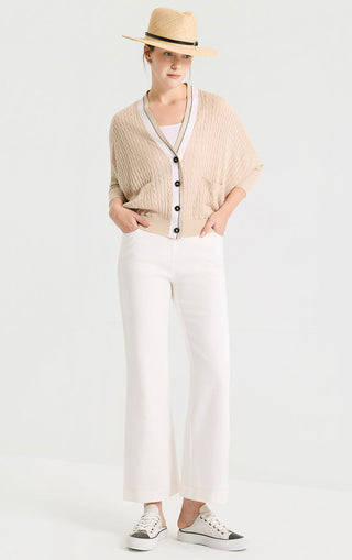 Linen Silk Blend Cable Knit Cardigan - serathinan 
