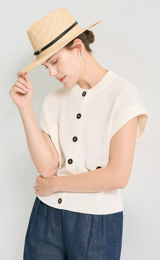 Linen Sequin Knit Button-Front Vest - serathinan 