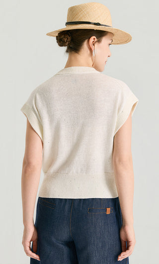 Linen Sequin Knit Button-Front Vest - serathinan 