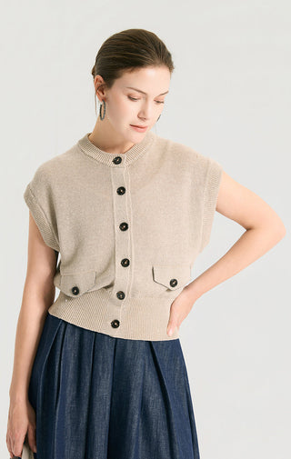 Linen Sequin Knit Button-Front Vest - serathinan 