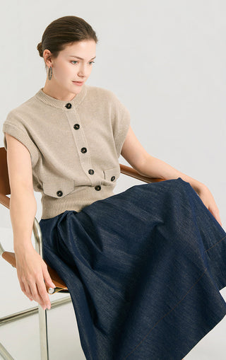 Linen Sequin Knit Button-Front Vest - serathinan 