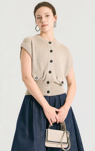 Linen Sequin Knit Button-Front Vest - serathinan 