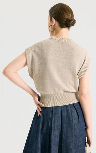 Linen Sequin Knit Button-Front Vest - serathinan 