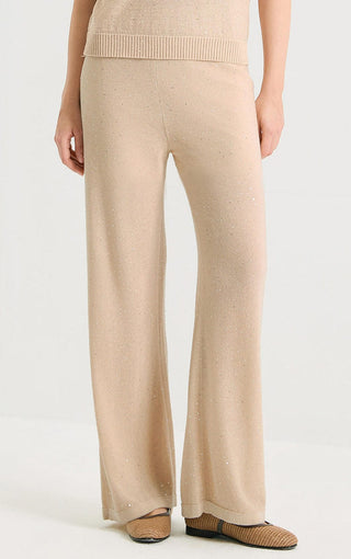 Linen Silk Blend Sequin Wide Leg Pants - serathinan 