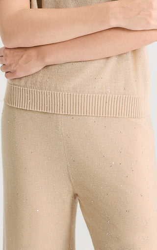 Linen Silk Blend Sequin Wide Leg Pants - serathinan 