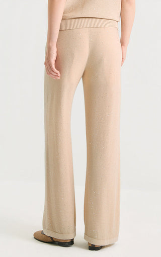 Linen Silk Blend Sequin Wide Leg Pants - serathinan 