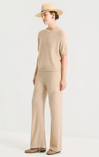 Linen Silk Blend Sequin Wide Leg Pants - serathinan 