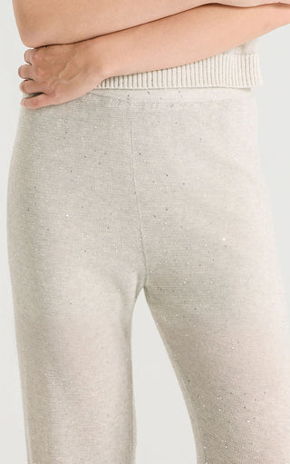 Linen Silk Blend Sequin Wide Leg Pants - serathinan 