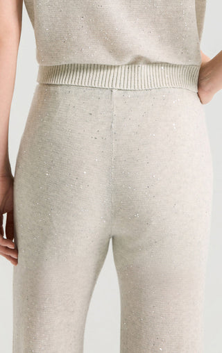 Linen Silk Blend Sequin Wide Leg Pants - serathinan 