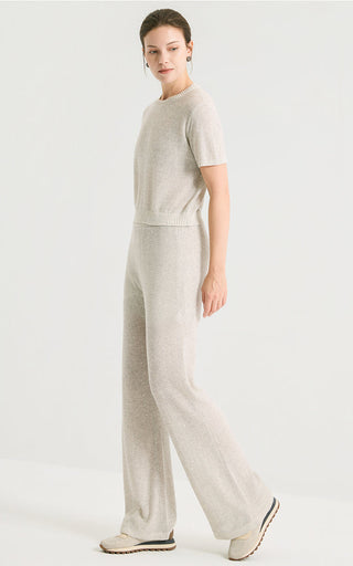 Linen Silk Blend Sequin Wide Leg Pants - serathinan 