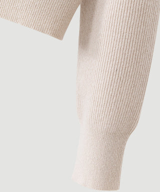 Camel wool-cashmere ribbed zip cardigan cuff and sleeve detail