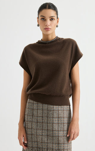 Cashmere Funnel-Neck Knit Top
