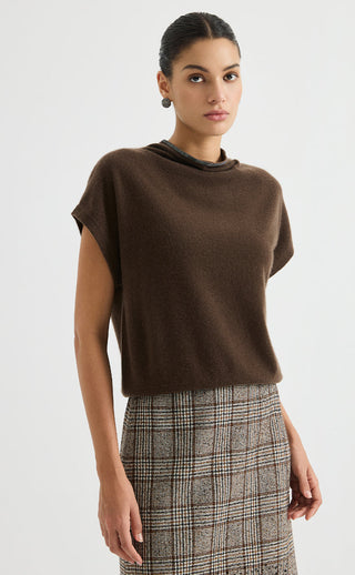 Cashmere Funnel-Neck Knit Top