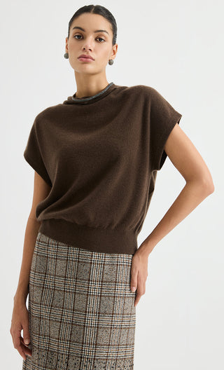 Cashmere Funnel-Neck Knit Top