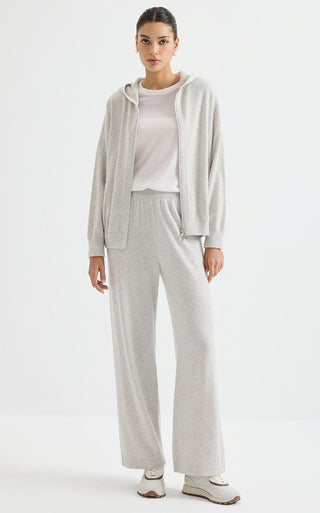 Light grey cashmere zip-up hoodie set look with open front and relaxed fit