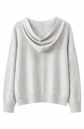 Light grey cashmere zip-up hoodie with hood and front kangaroo pockets