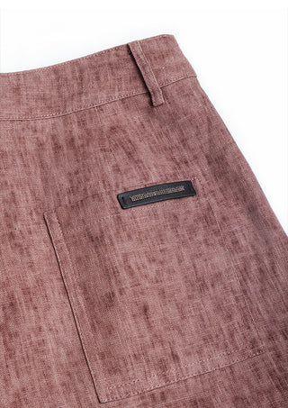 Red linen tailored bermuda shorts with beaded back label detail