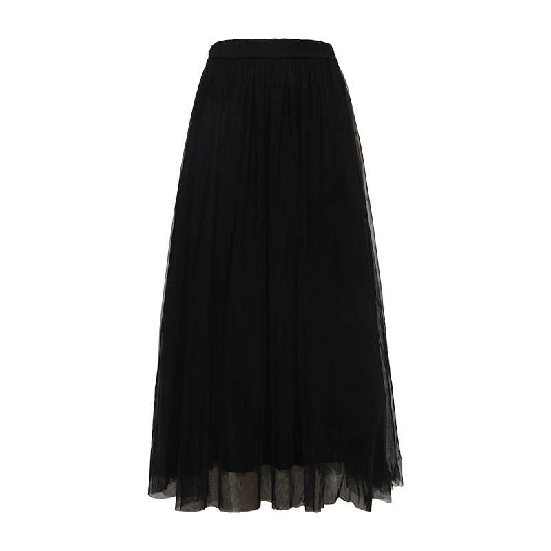 Women's Clothing Spring Summer High Waist Pleated Tulle Skirt